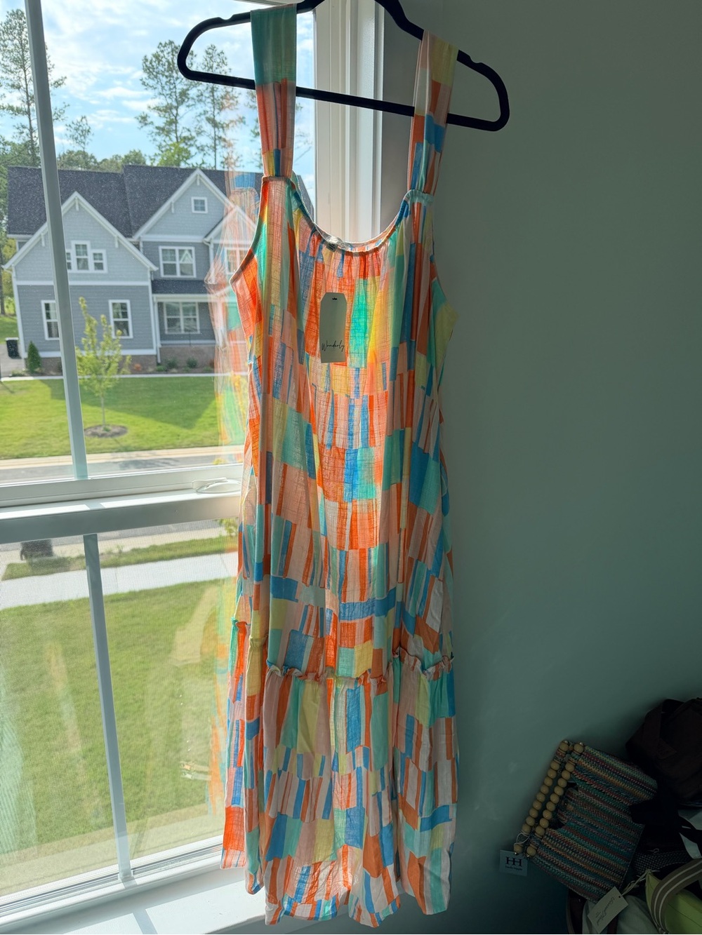 Wonderly Sleeveless Maxi Dress in Orange, Turquoise & Cream